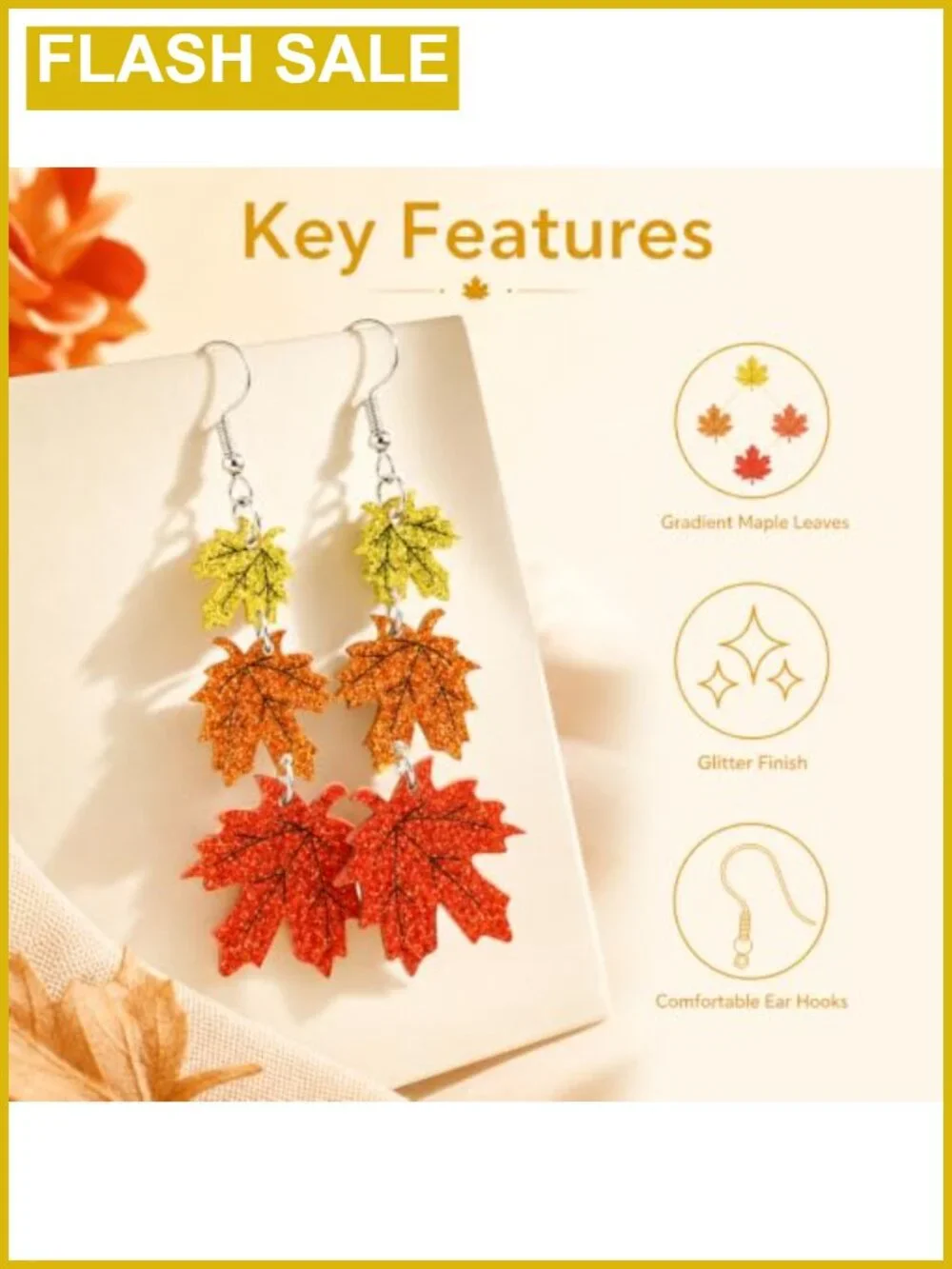 Thanksgiving Drop Earrings Maple Leaf Acrylic Stainless Steel Fall Jewelry
